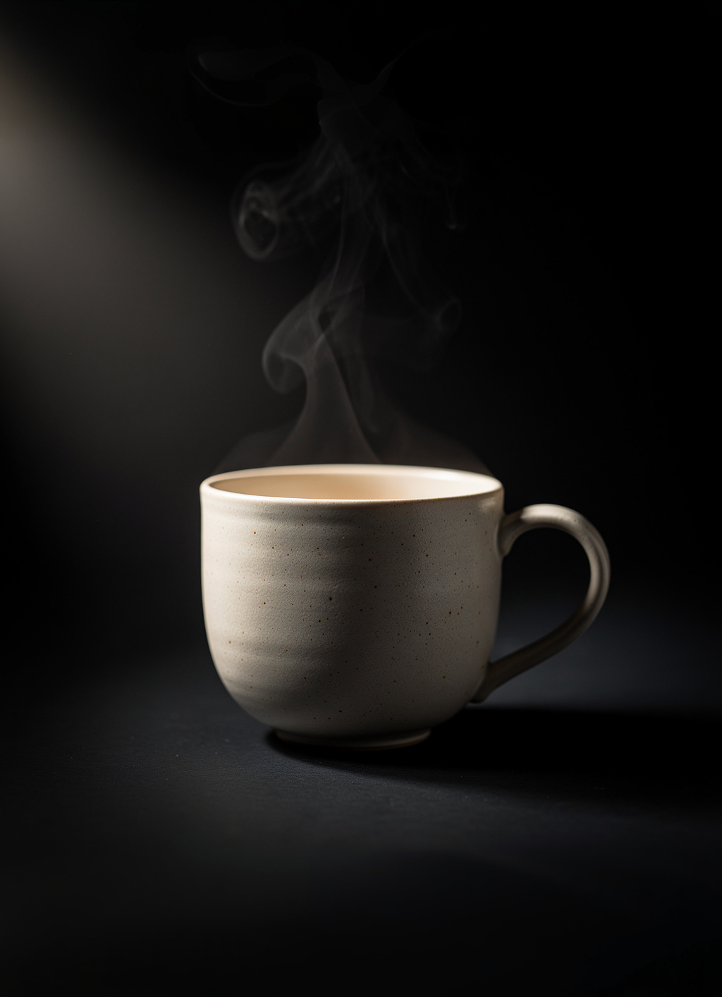 ceramic cup, steam, dark background